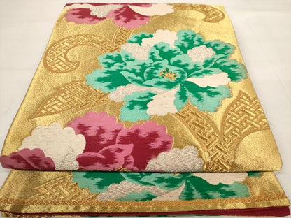 平和屋着物◎六通柄 京袋帯 唐織 草花文 金銀糸 正絹 逸品 AAAV3159dt