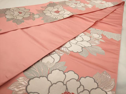 平和屋着物◎六通柄袋帯 唐織 草花文 銀糸 正絹 逸品 AAAV3174dt