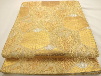 平和屋着物◎六通柄袋帯 鶴 松 金銀糸 正絹 逸品 AAAV3196dt