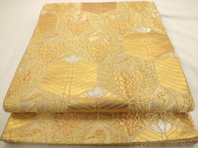 平和屋着物◎六通柄袋帯 鶴 松 金銀糸 正絹 逸品 AAAV3196dt