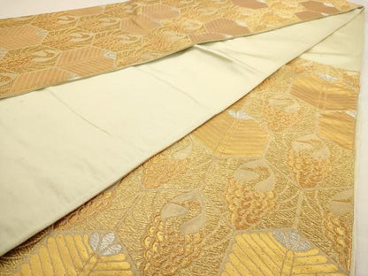 平和屋着物◎六通柄袋帯 鶴 松 金銀糸 正絹 逸品 AAAV3196dt