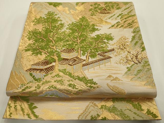 平和屋着物◎六通柄袋帯 風景文 金糸 正絹 逸品 AAAV3281sx