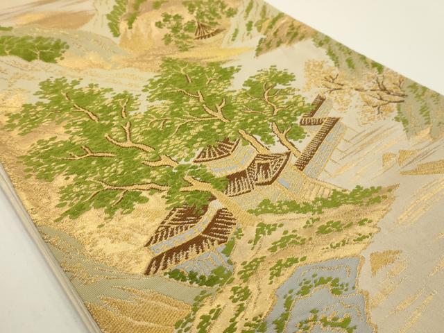 平和屋着物◎六通柄袋帯 風景文 金糸 正絹 逸品 AAAV3281sx