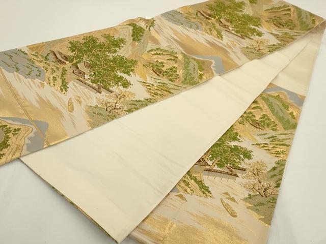 平和屋着物◎六通柄袋帯 風景文 金糸 正絹 逸品 AAAV3281sx