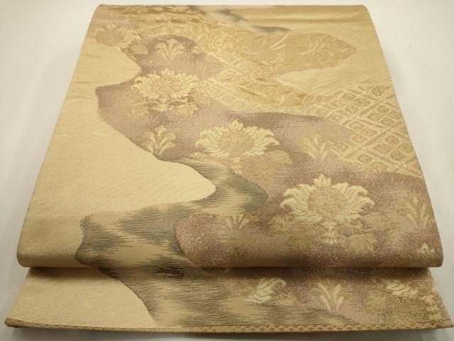 平和屋着物◎太鼓柄袋帯 道長花鳥文 金糸 正絹 逸品 AAAV3287sx