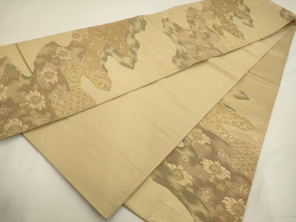 平和屋着物◎太鼓柄袋帯 道長花鳥文 金糸 正絹 逸品 AAAV3287sx