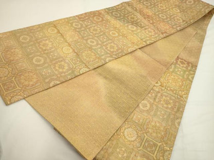 平和屋着物◎六通柄袋帯 蜀江花文 金糸 正絹 逸品 AAAV3291sx