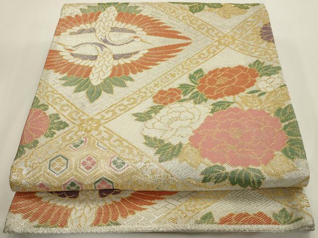 平和屋着物◎六通柄袋帯 双鶴花天井文 金銀糸 正絹 逸品 AAAV3293sx