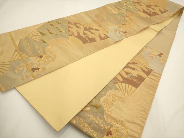 平和屋着物◎六通柄袋帯 扇面飛鶴文 金糸 正絹 逸品 AAAV3294sx