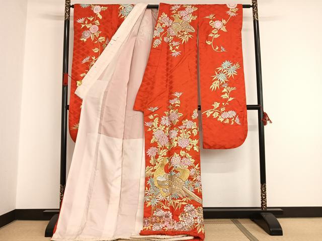 平和屋本店●お引きずり・お引き摺り・引き振袖　和装　結婚式　舞妓　芸妓　芸者　衣装　刺繍　花鳥文　金銀糸　逸品　AAAV3832es