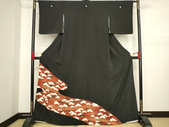 平和屋着物■豪華黒留袖　駒刺繍　流水松文　金彩　正絹　逸品　AAAV4228ma