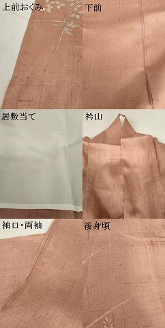 平和屋着物▽訪問着 単衣 紬地 手描き 枝花文 正絹 逸品 AAAV4261cs
