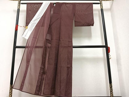 平和屋着物＊夏物　色無地　紗　煤竹色　交織　逸品　AAAV4423ph
