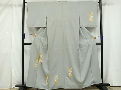 平和屋着物▽訪問着 単衣 熨斗草花文 金彩 正絹 逸品 AAAV5206mf