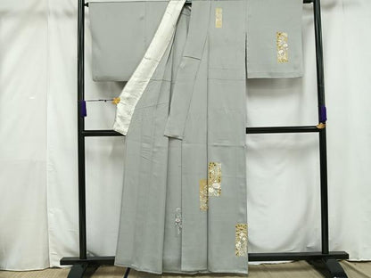 平和屋着物▽訪問着 単衣 熨斗草花文 金彩 正絹 逸品 AAAV5206mf