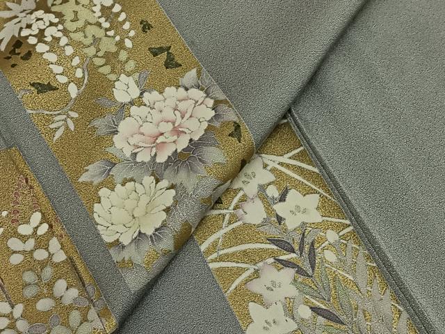 平和屋着物▽訪問着 単衣 熨斗草花文 金彩 正絹 逸品 AAAV5206mf