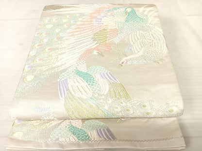平和屋着物◎六通柄袋帯 唐織 孔雀花文 金銀糸 正絹 逸品 AAAV5455yx