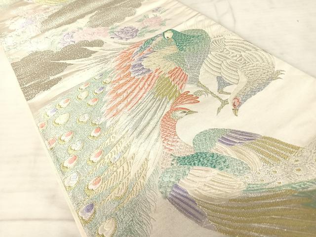 平和屋着物◎六通柄袋帯 唐織 孔雀花文 金銀糸 正絹 逸品 AAAV5455yx