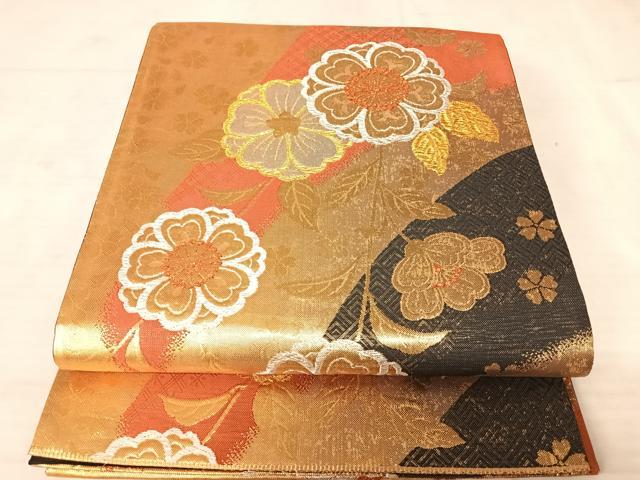 平和屋着物◎六通柄袋帯 草花文 金銀糸 正絹 逸品 AAAV5459yx