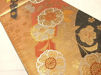 平和屋着物◎六通柄袋帯 草花文 金銀糸 正絹 逸品 AAAV5459yx