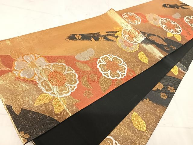 平和屋着物◎六通柄袋帯 草花文 金銀糸 正絹 逸品 AAAV5459yx