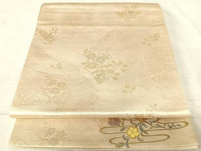 平和屋着物◎六通柄袋帯 地紙花文 ワンポイント 螺鈿 金彩 正絹 逸品 AAAV5460yx