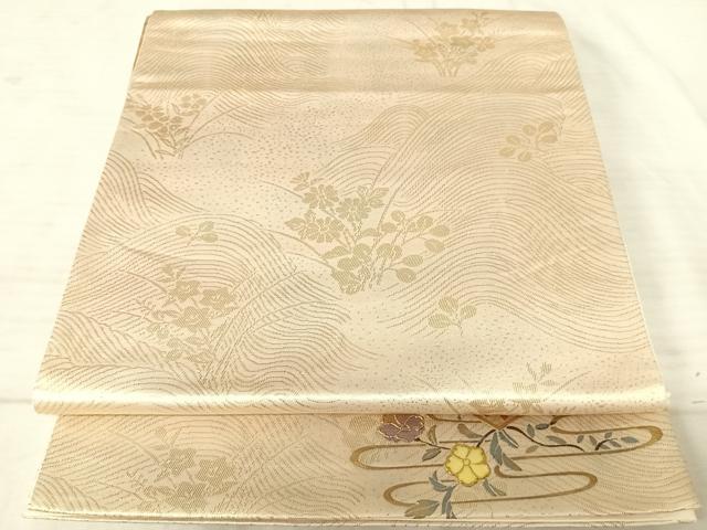 平和屋着物◎六通柄袋帯 地紙花文 ワンポイント 螺鈿 金彩 正絹 逸品 AAAV5460yx