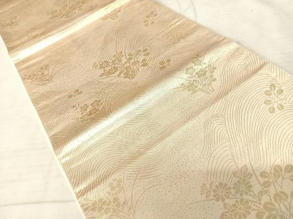 平和屋着物◎六通柄袋帯 地紙花文 ワンポイント 螺鈿 金彩 正絹 逸品 AAAV5460yx