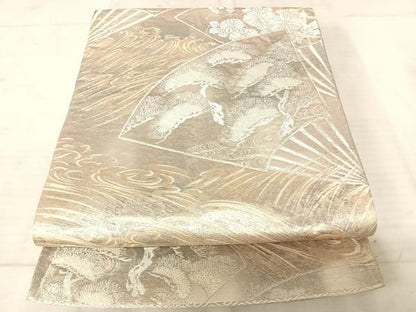 平和屋着物◎六通柄袋帯 扇面花文 銀糸 引箔 正絹 逸品 AAAV5465yx