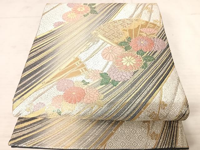 平和屋着物◎六通柄袋帯 扇面花文 金銀糸 正絹 逸品 AAAV5523yx