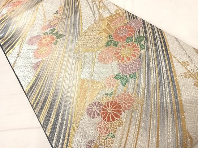 平和屋着物◎六通柄袋帯 扇面花文 金銀糸 正絹 逸品 AAAV5523yx
