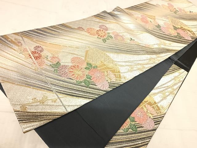 平和屋着物◎六通柄袋帯 扇面花文 金銀糸 正絹 逸品 AAAV5523yx