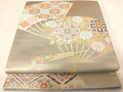 平和屋着物◎六通柄袋帯 唐織 扇面華文 金銀糸 正絹 逸品 AAAV5530yx