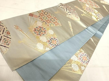 平和屋着物◎六通柄袋帯 唐織 扇面華文 金銀糸 正絹 逸品 AAAV5530yx