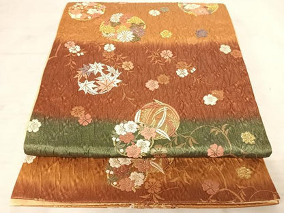 平和屋着物◎六通柄袋帯 唐織 花丸文 金銀糸 正絹 逸品 AAAV5556yx