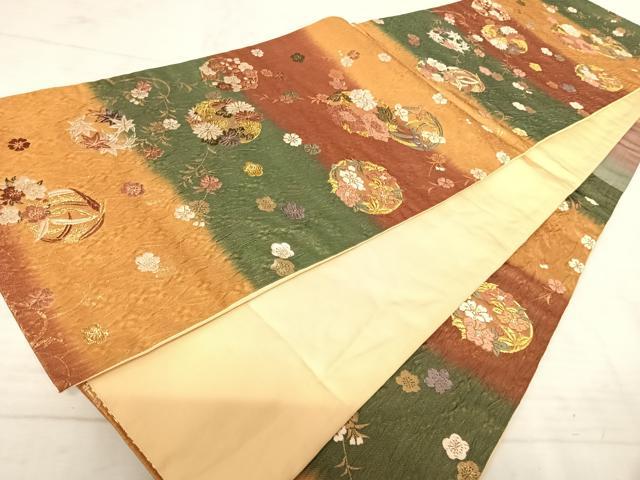 平和屋着物◎六通柄袋帯 唐織 花丸文 金銀糸 正絹 逸品 AAAV5556yx