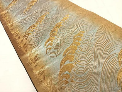 平和屋着物◎全通柄袋帯 立波文 金糸 引箔 正絹 逸品 AAAV5564yx
