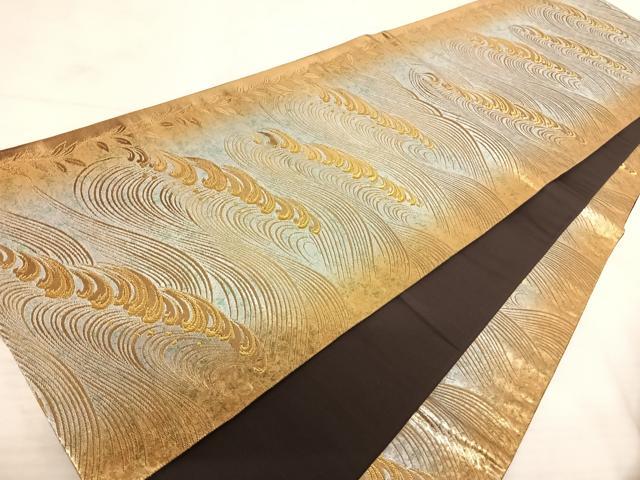 平和屋着物◎全通柄袋帯 立波文 金糸 引箔 正絹 逸品 AAAV5564yx