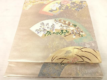 平和屋着物◎六通柄袋帯 唐織 香漂花 四季扇遊文 金糸 引箔 正絹 逸品 AAAV5589yx