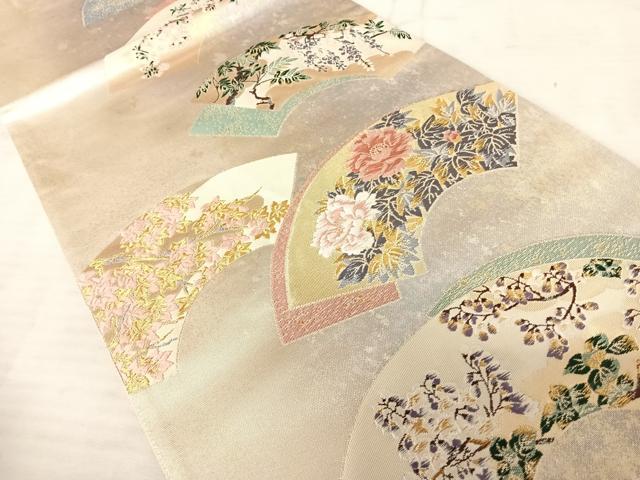 平和屋着物◎六通柄袋帯 唐織 香漂花 四季扇遊文 金糸 引箔 正絹 逸品 AAAV5589yx