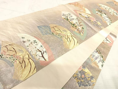 平和屋着物◎六通柄袋帯 唐織 香漂花 四季扇遊文 金糸 引箔 正絹 逸品 AAAV5589yx