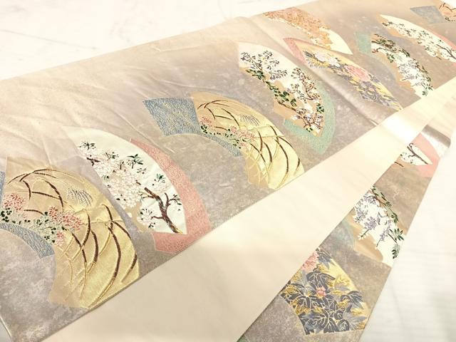 平和屋着物◎六通柄袋帯 唐織 香漂花 四季扇遊文 金糸 引箔 正絹 逸品 AAAV5589yx