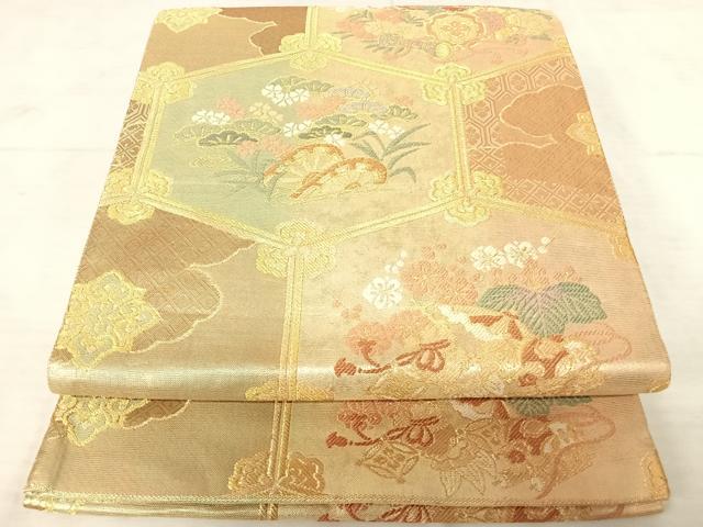 平和屋着物◎六通柄袋帯　唐織　草花文　金糸　引箔　正絹　逸品　AAAV5590yx
