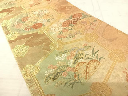 平和屋着物◎六通柄袋帯　唐織　草花文　金糸　引箔　正絹　逸品　AAAV5590yx