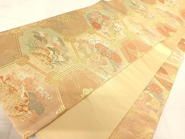平和屋着物◎六通柄袋帯　唐織　草花文　金糸　引箔　正絹　逸品　AAAV5590yx