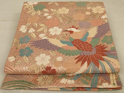 平和屋着物◎六通柄袋帯　唐織　流水花鳥文　金糸　正絹　逸品　AAAV5607ou