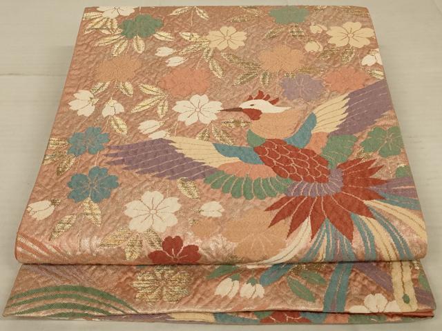平和屋着物◎六通柄袋帯　唐織　流水花鳥文　金糸　正絹　逸品　AAAV5607ou