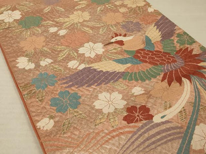 平和屋着物◎六通柄袋帯　唐織　流水花鳥文　金糸　正絹　逸品　AAAV5607ou