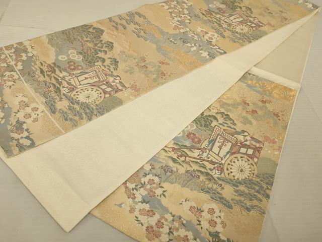 平和屋着物◎六通柄袋帯 御所車花文 金糸 正絹 逸品 AAAV5613ou