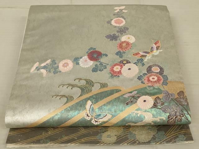 平和屋着物◎六通柄袋帯 唐織 花蝶文 金糸 引箔 正絹 逸品 AAAV5628ou